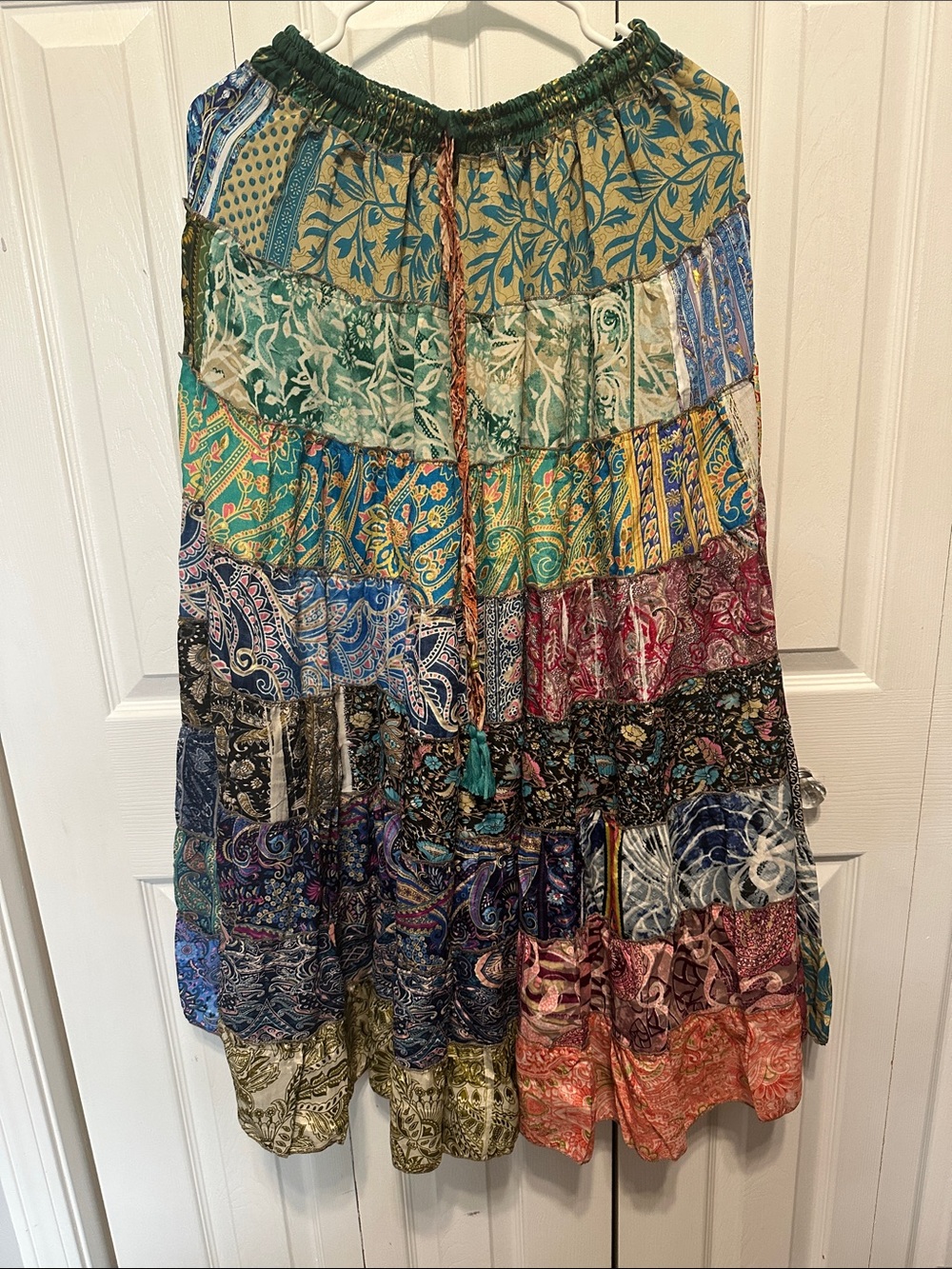 13. Boho Patchwork Sari Silk Maxi Skirt Festival Hippie Gypsy One Size India - Picture 2 of 3